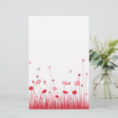 Minimalistische rode en witte klaprozen Meadow Flo Briefpapier (Staand voorkant)