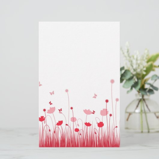 Minimalistische rode en witte klaprozen Meadow Flo Briefpapier (Staand voorkant)