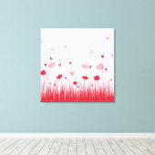 Minimalistische rode en witte klaprozen Meadow Flo Canvas Afdruk (Insitu (Houten vloer))