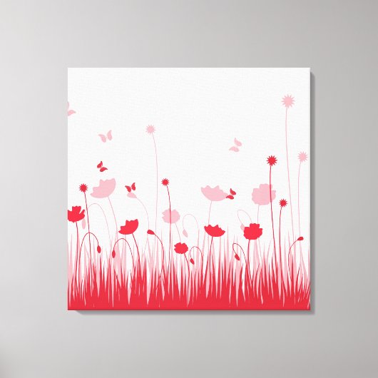 Minimalistische rode en witte klaprozen Meadow Flo Canvas Afdruk (Voorkant)