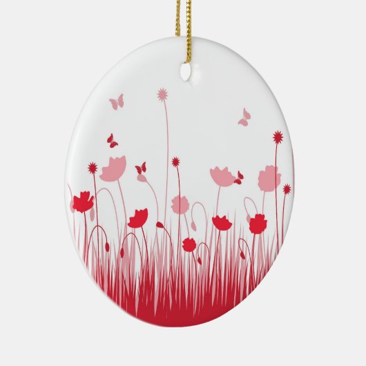 Minimalistische rode en witte klaprozen Meadow Flo Keramisch Ornament (Rechts)