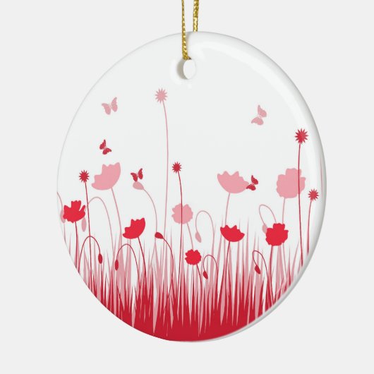 Minimalistische rode en witte klaprozen Meadow Flo Keramisch Ornament (Links)