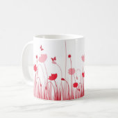 Minimalistische rode en witte klaprozen Meadow Flo Koffiemok (Voorkant links)