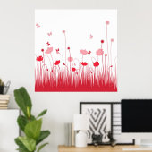 Minimalistische rode en witte klaprozen Meadow Flo Poster (Thuiskantoor)