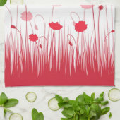 Minimalistische rode en witte klaprozen Meadow Flo Theedoek (Gevouwen)