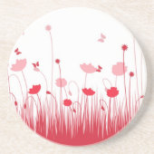 Minimalistische rode en witte klaprozen Meadow Flo Zandsteen Onderzetter (Voorkant)