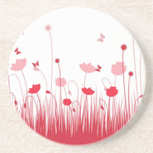 Minimalistische rode en witte klaprozen Meadow Flo Zandsteen Onderzetter