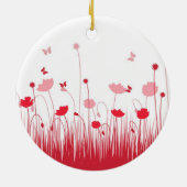 Minimalistische rode en witte klaprozen weide bloe keramisch ornament (Achterkant)