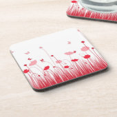Minimalistische rode en witte klaprozen weide bloe onderzetter (Linkerzijde)