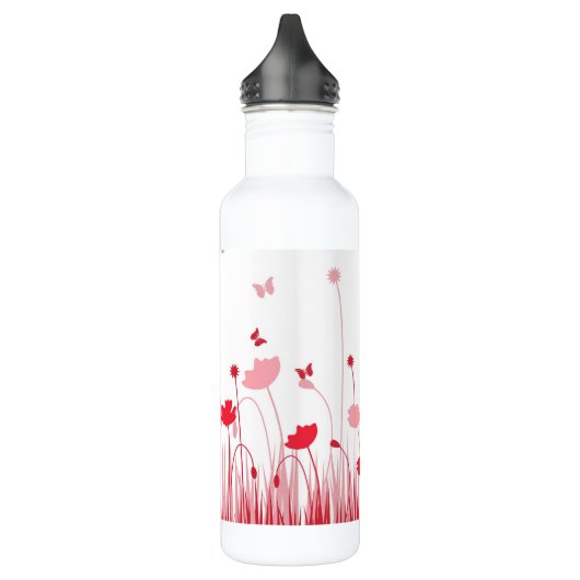 Minimalistische rode en witte klaprozen weide bloe waterfles  (Links)