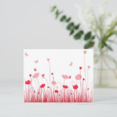 Minimalistische rode en witte klaprozenweide bloem briefkaart (Staand voorkant)