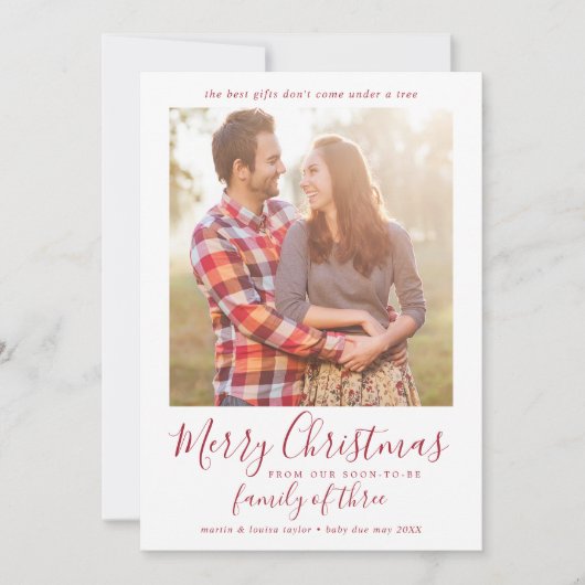 Minimalistische Rode familie van drie zwangerschap Feestdagenkaart (Voorkant)