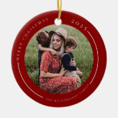 Minimalistische rode familiefoto keramisch ornament (Voorkant)