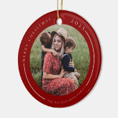 Minimalistische rode familiefoto keramisch ornament (Links)
