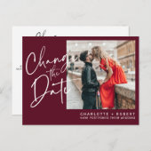 Minimalistische rode foto bruiloft wijzigen van de aankondigingskaart (Voorkant / Achterkant)