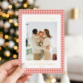 Minimalistische rode geruite Kerstfoto Folie Feestdagenkaart