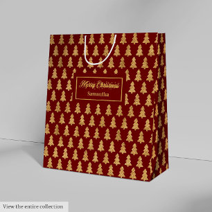 Minimalistische rode gouden kerstcadeautas medium cadeauzakje