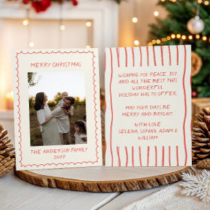 Minimalistische Rode Handgetekende Kerst Fotokaart Feestdagenkaart