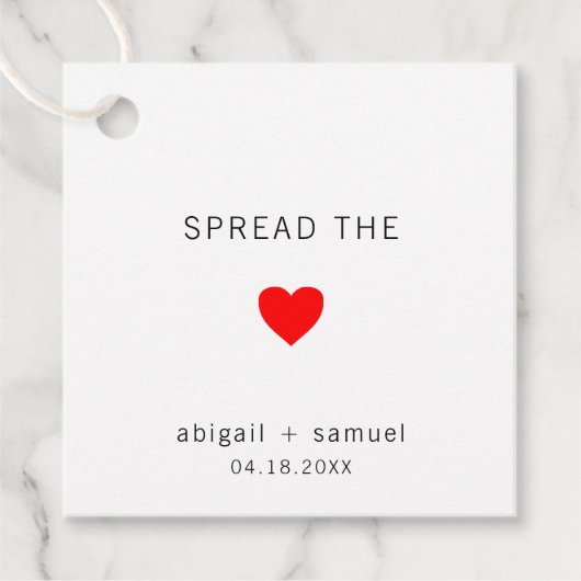 Minimalistische Rode Hart Moderne bruiloft Bedankjes Labels (Voorkant)