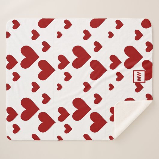 Minimalistische, rode harten, witte achtergrond mo sherpa deken (Voorkant (horizontaal))
