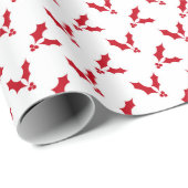 Minimalistische rode Holly Berry op witte kerst Cadeaupapier (Rol Hoek)