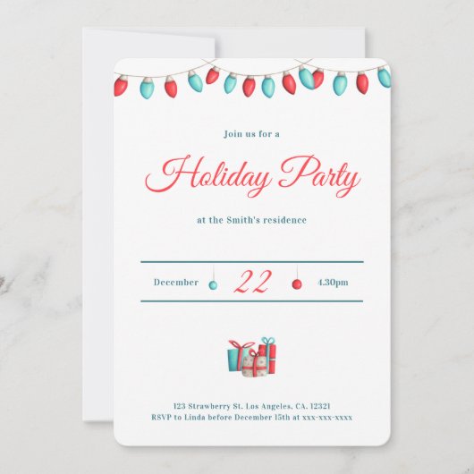 Minimalistische rode kerstverlichting kaart (Voorkant)