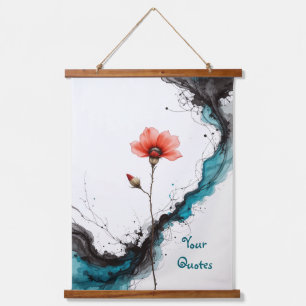 Minimalistische rode klaproos inkt kunstprint hangend wandkleed