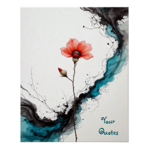 Minimalistische rode klaproos inkt kunstprint perfect poster