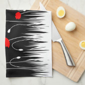 Minimalistische rode klaprozenweide in zwart-wit e theedoek (Quarter Fold)