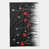 Minimalistische rode klaprozenweide in zwart-wit e theedoek (Verticaal)