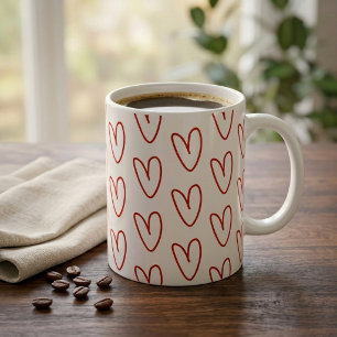 Minimalistische rode krabbelhartjes overal print koffiemok