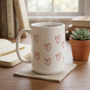 Minimalistische rode krabbelhartjes overal print koffiemok