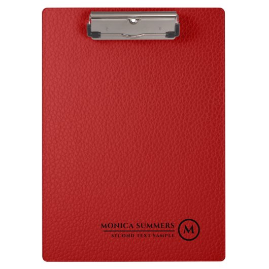 Minimalistische rode leren gepersonaliseerde tekst klembord (Voorkant)