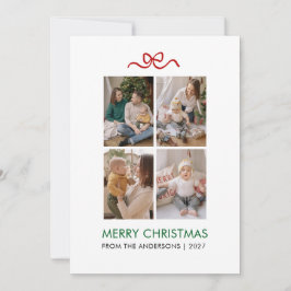 Minimalistische Rode Lint 4 Foto Prettig Kerstfees Feestdagenkaart