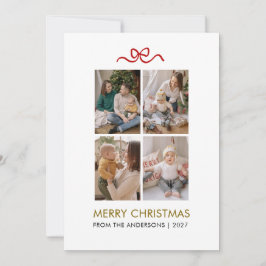 Minimalistische Rode Lint 4 Foto Prettig Kerstfees Feestdagenkaart