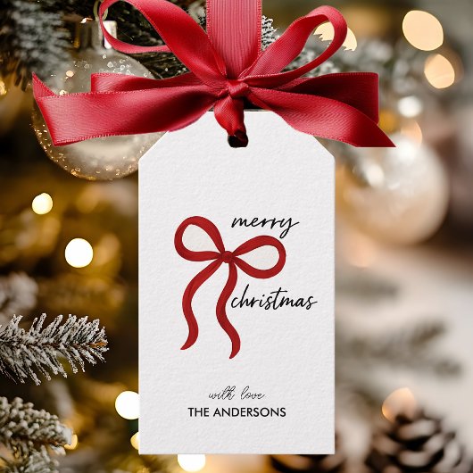 Minimalistische Rode Lint Boog Kerstmis Cadeaulabel
