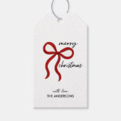 Minimalistische Rode Lint Boog Kerstmis Cadeaulabel (Voorkant)