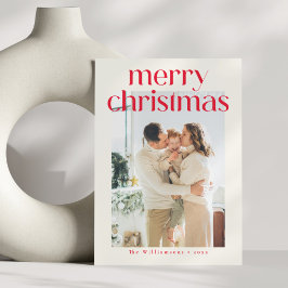 Minimalistische rode moderne aangepaste foto kerst feestdagenkaart