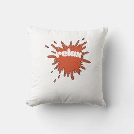 Minimalistische rode penseelstreek "Relax" vierkan Kussen