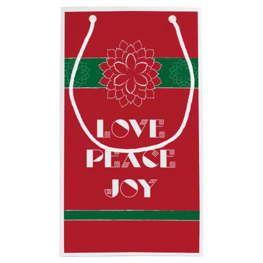 Minimalistische Rode Poinsettia met liefde, vrede, Klein Cadeauzakje (Achterkant)