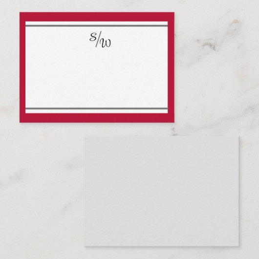 Minimalistische rode rand monogram notitie Kaart (Voorkant / Achterkant)