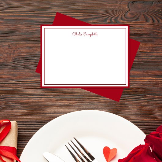 Minimalistische rode roos, 2 Borders, handtekening Notitiekaartje