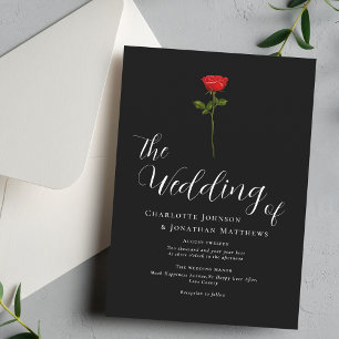 Minimalistische Rode Roos Elegant Schrift Zwart & Kaart