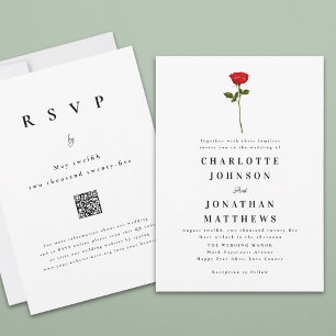 Minimalistische Rode Roos Elegante Moderne QR Code Kaart