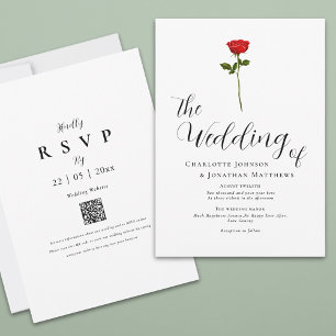 Minimalistische Rode Roos Elegante Script QR Code Kaart