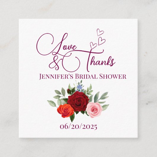 Minimalistische rode roos liefde en bedankt bruids informatiekaartje (Voorkant)