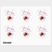 Minimalistische rode roos liefde en bedankt bruids ronde sticker (Vel)