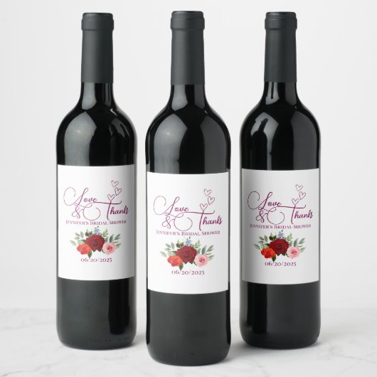 Minimalistische rode roos liefde en bedankt bruids wijn etiket (Flessen)