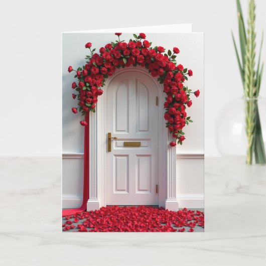 Minimalistische Rode Rozen Deurkaart Kaart (Voorkant)