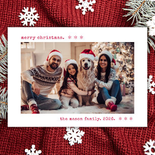 Minimalistische Rode Schrijfmachine Familie Foto K Feestdagenkaart